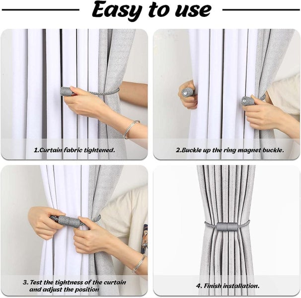 4 Pieces Magnetic Curtain Tiebacks Coffee Color Braided Magnetic Curtain Buckl Carousel 5