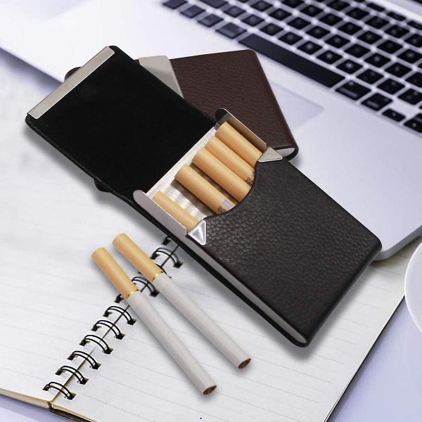 Brown Metal Cigarette Case Pu Leather Cigarette Case Thin Cigarette Case Men Carousel 3