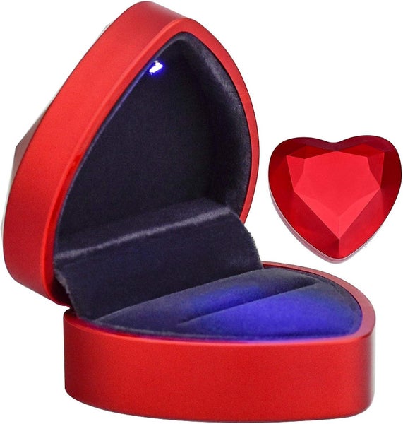 Velvet Ring Box Heart Shape Ring Box With Led Light Jewelry Box For Wedding Carousel 1