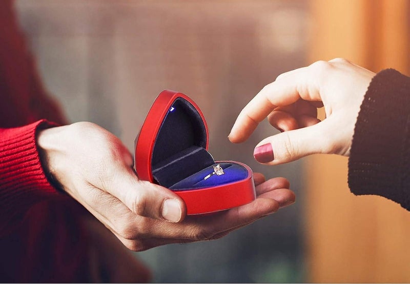 Velvet Ring Box Heart Shape Ring Box With Led Light Jewelry Box For Wedding Carousel 5