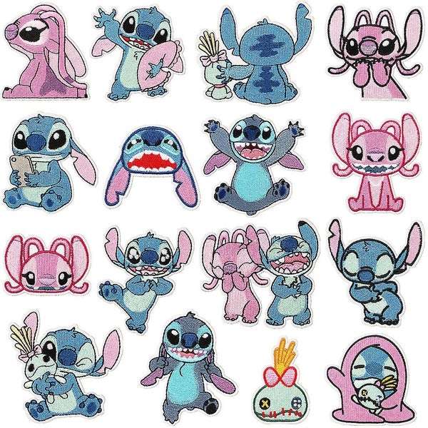 16 Pcs Iron On Patches Stitch Cartoon Stitch Patches Embroidered Applique Kit Carousel 1