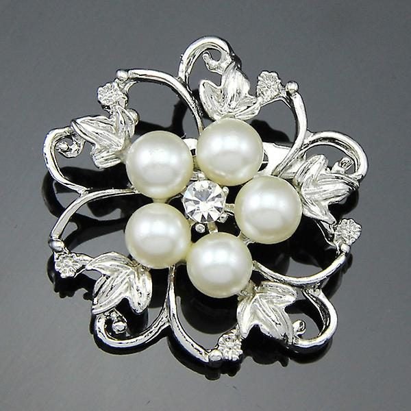 Brooch Pins Faux Pearl Brooches Round Shape Flower Pin Scarf Brooch-white Carousel 1