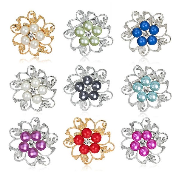 Brooch Pins Faux Pearl Brooches Round Shape Flower Pin Scarf Brooch-white Carousel 2
