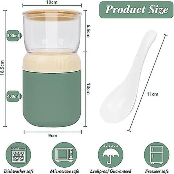 Insulated Yogurt Container green 700ml Meal Cereal Cup Instant Breakfast C64481365328770111