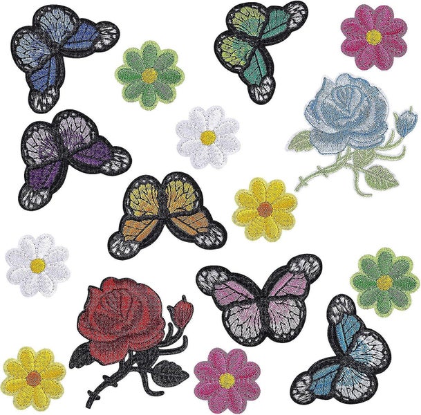 16 Pieces Flower Embroidery Iron-on Patch Butterfly Embroidery Sticker Iron O Carousel 1