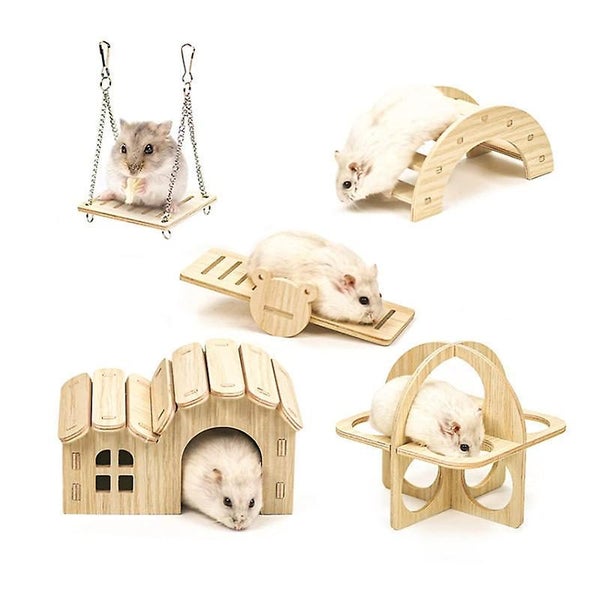 5 Pack Wooden Hamster Toyshideout For Housediyswing And Training Toycagep Carousel 1