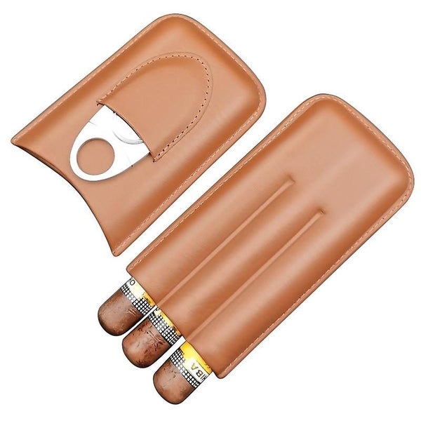 Leather Cigar Case Travel Humidor For 3 Cigars With Cigar Cutter Carousel 2