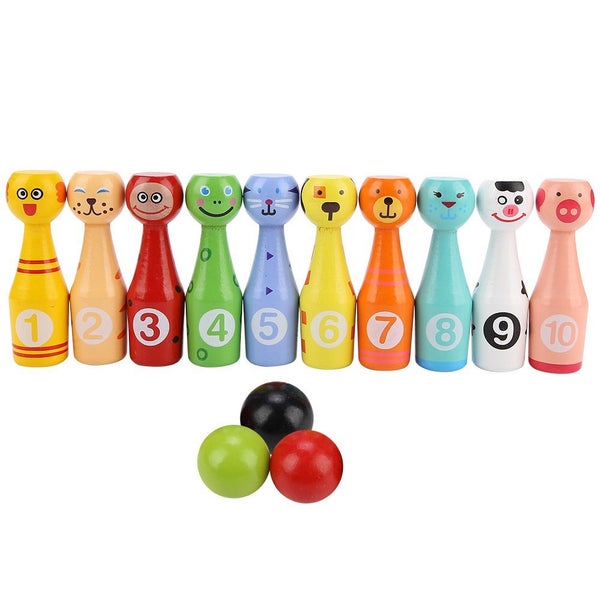 Children Educational Animal Bowling Bottle Ball Kids Outdoor Game Wooden Toy Carousel 1
