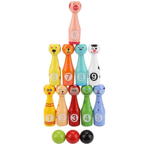 Children Educational Animal Bowling Bottle Ball Kids Outdoor Game Wooden Toy Carousel 2