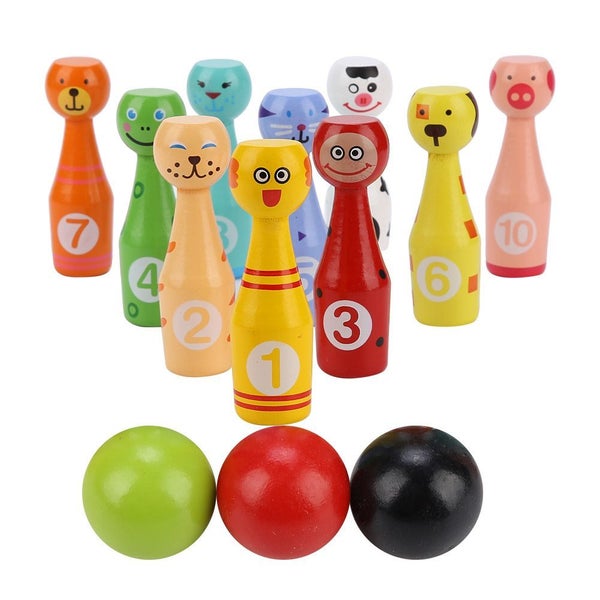 Children Educational Animal Bowling Bottle Ball Kids Outdoor Game Wooden Toy Carousel 3