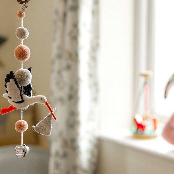 Pom Pom Mobile - Eli Stork Pink Carousel 3