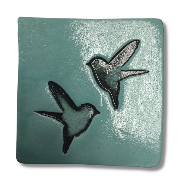 Birds Duck Egg Blue Square Ceramic Tile Carousel 1