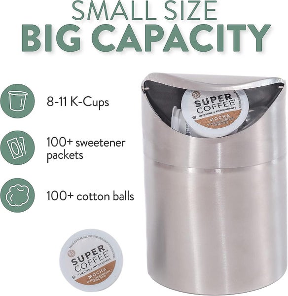 Mini Countertop Trash Can | Brushed Stainless Steel Swing Top Lid Trash Bin Carousel 5