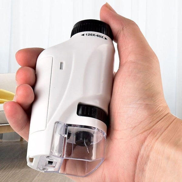 White Pocket Microscope Mini Handheld Microscope With Led Light Portable High Carousel 1