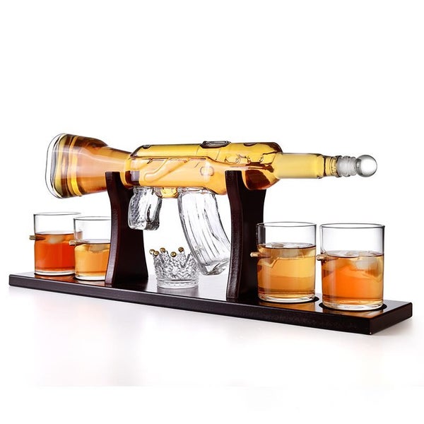 NEW AK47 Gun Pistol Shape Decanter Wine Whiskey Bottle Drink Set Four Shot Glass629327271008031118