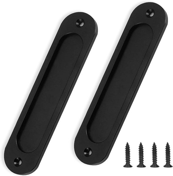 2 Pack Barn Door Handles Matte Black 6 Inch Round Recessed Flat Plate Sliding Carousel 1