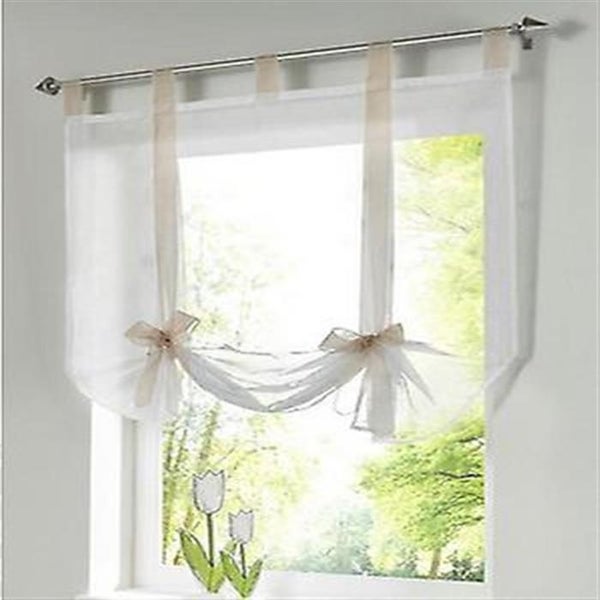 1 Piece Roman Curtain Knot Sitting Bedroom Style Voile Embroidered Window Wh Carousel 2