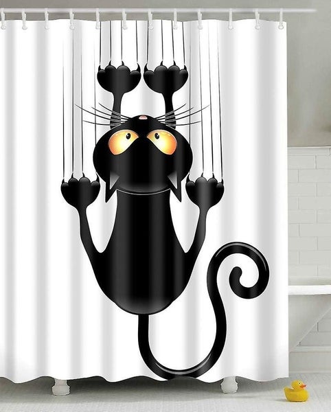Diy Shower Curtain Funny Cat Pattern With Hooks black Cat 180x180 Carousel 1
