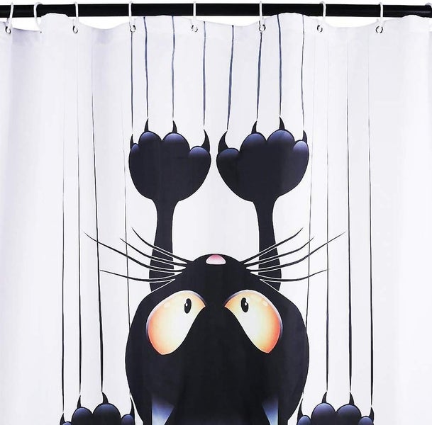 Diy Shower Curtain Funny Cat Pattern With Hooks black Cat 180x180 Carousel 2