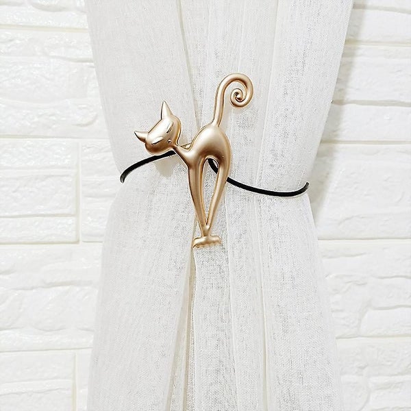 Gold Metal Magnetic Curtain Holder With Buckle Clips Alloy Cute Cat Back Tie S Carousel 2