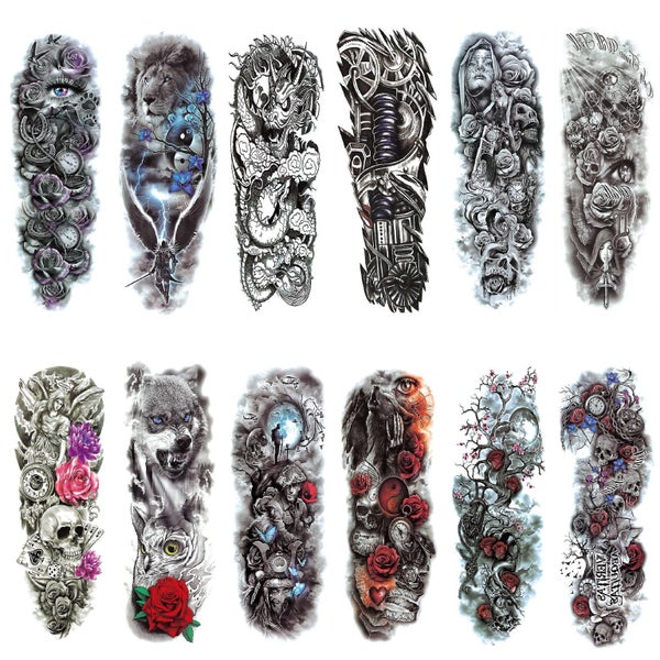 12 Sheets Full Arm Temporary Tattoo Men Full Sleeve Lion Tribal Dragon Maori T629991890259221114