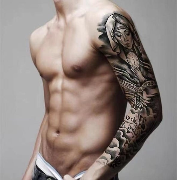 12 Sheets Full Arm Temporary Tattoo Men Full Sleeve Lion Tribal Dragon Maori T62999189025922112