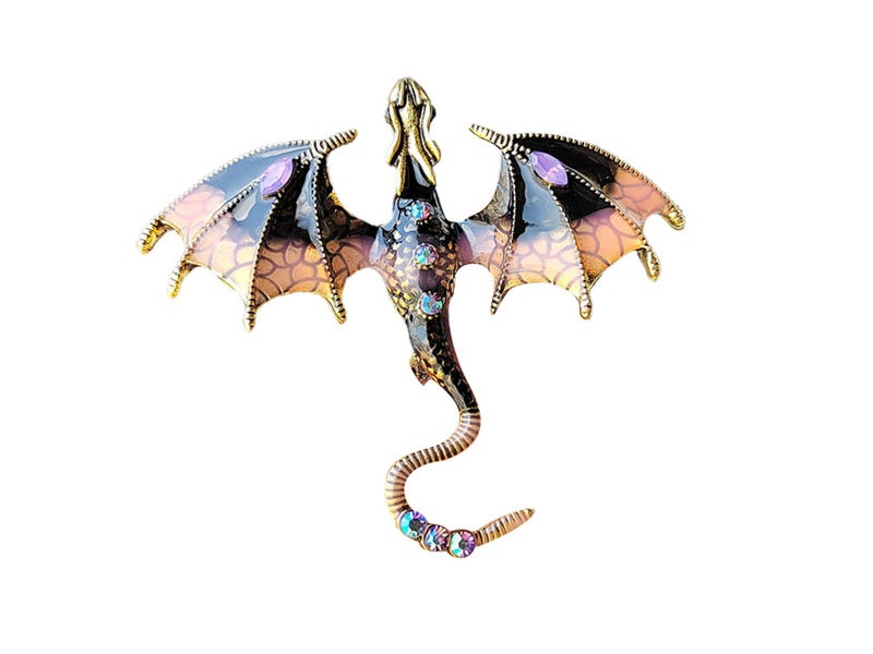 2Pcs Flying Dragon Brooch Pin Vintage Punk Flying Dragon Brooch Brown Black Carousel 2