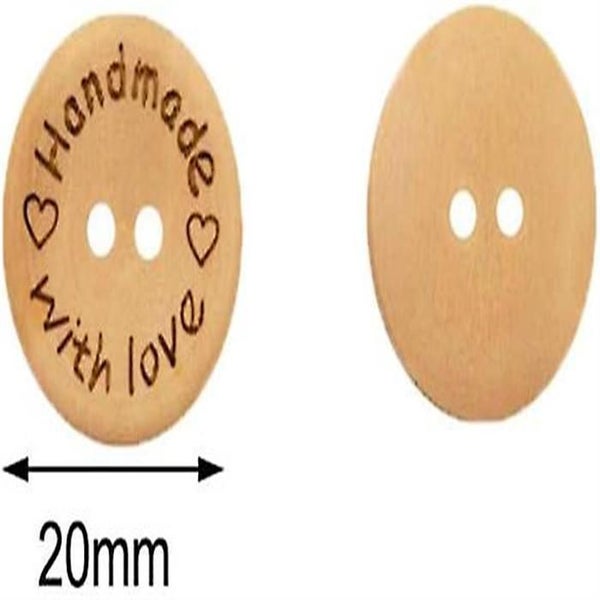 100 20mm Wooden Buttons Handcrafted By Love Used For Sewing And Production Carousel 2