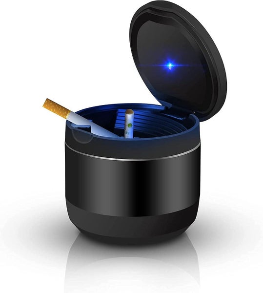 Mini Car Ashtray With Blue Led Light And Cover Outdoor Smokeless Portable Cig Carousel 1