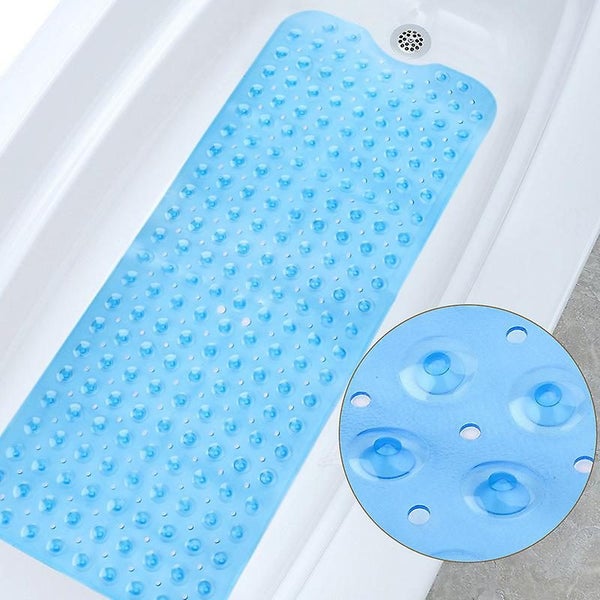 Blue Extra Long Bath Mat With Strong Suction Cups Non-slip Bath Mat Pvc Materi Carousel 1