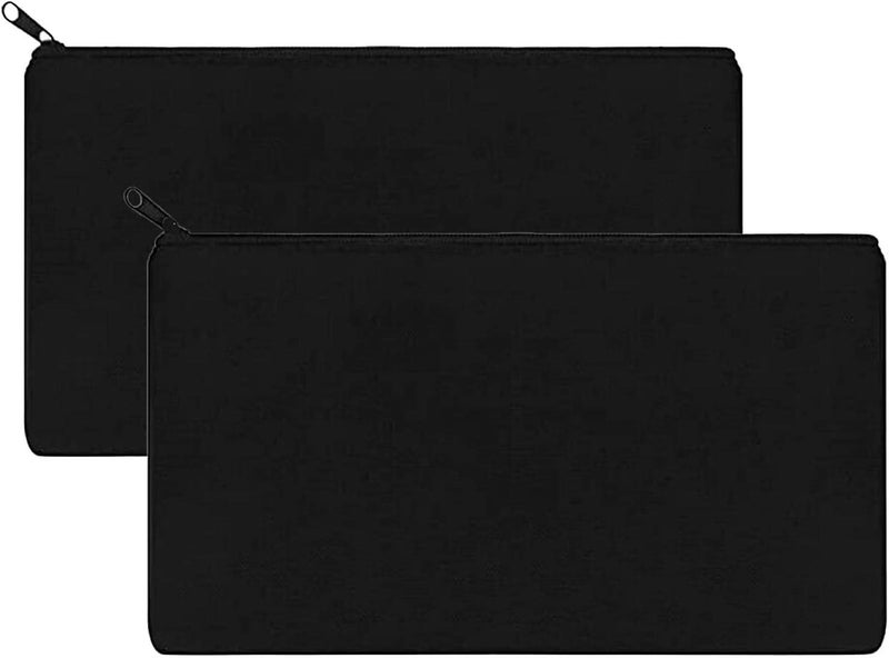 Black-2 Pieces Canvas Cosmetic Bag Blank Case Multifunctional Zipper Bag Diy H Carousel 1