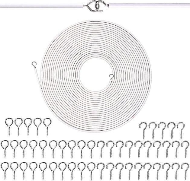 Net Curtain Wire 15 M Length With 25 Eyes 25 Hooks White Hanging Cord Kit Mult Carousel 1
