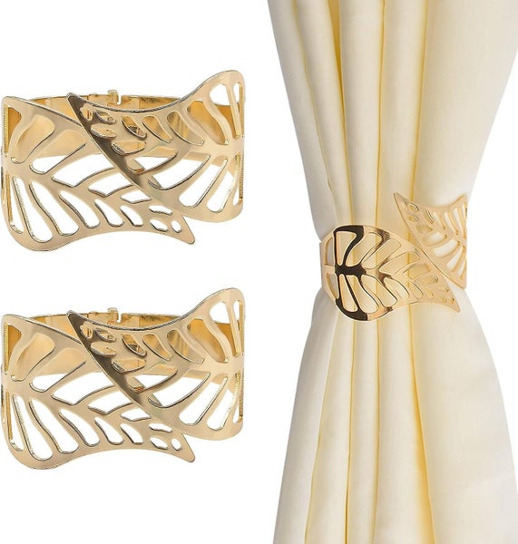 Curtain Tiebacks 2 Pieces Metal Curtain Rope Buckles Hollow Leaf Decorative C Carousel 1
