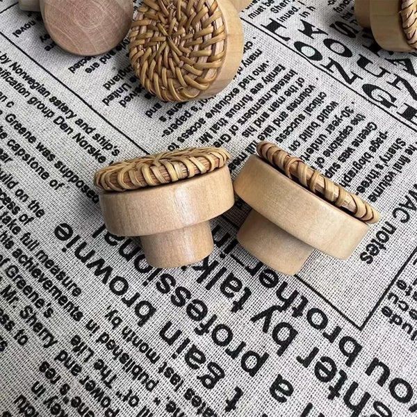 10 Pieces Rattan Kitchen Cupboard Knobs Kitchen Cabinet Handle Cabinet Drawer Carousel 5