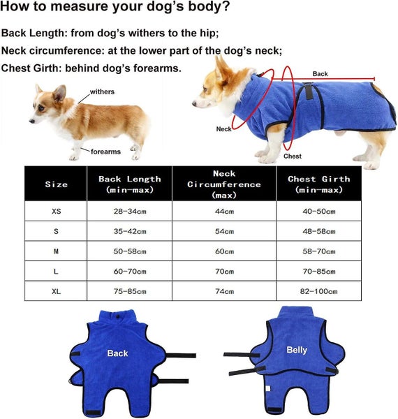 Soft Microfiber Pet Dog Bathrobe l Size: 60cm Body Length Super Absorbent D Carousel 2