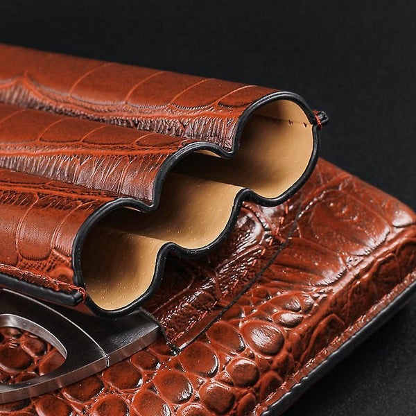 2 Pieces Crocodile Leather Cigar Humidor 3 Tubes Portable Cigar Box High Qua Carousel 2
