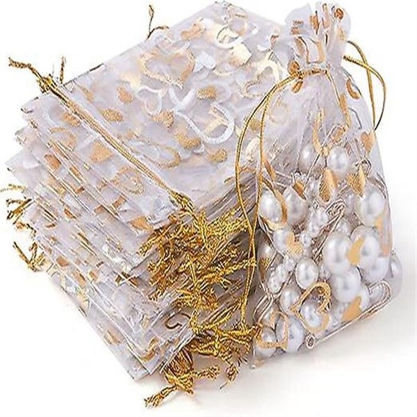 105 Pcs Organza Bags 10 X 15 Cm White Heart Pattern Organza Gift Bags With Dr Carousel 1