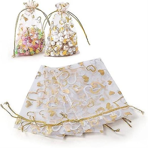 105 Pcs Organza Bags 10 X 15 Cm White Heart Pattern Organza Gift Bags With Dr Carousel 2