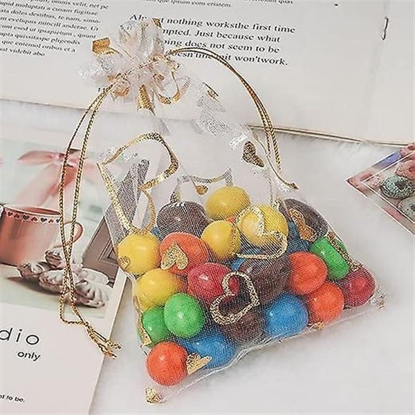 105 Pcs Organza Bags 10 X 15 Cm White Heart Pattern Organza Gift Bags With Dr Carousel 5