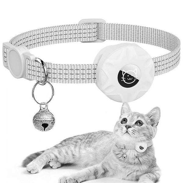 White Grey airtag Cat Collar Reflective Cat Collar With Safety Buckle Waterproof Carousel 1