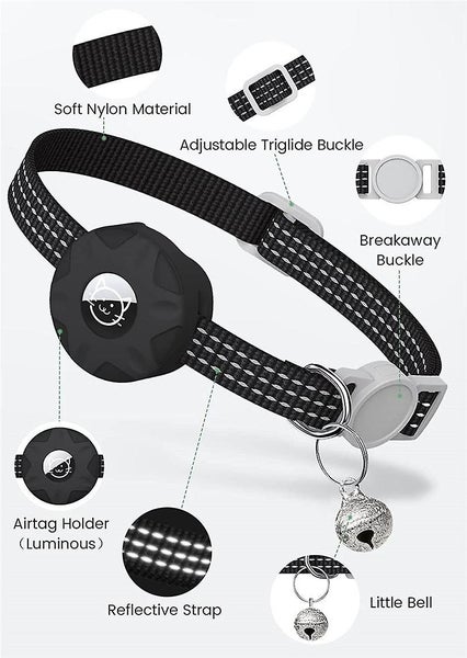 White Grey airtag Cat Collar Reflective Cat Collar With Safety Buckle Waterproof Carousel 2