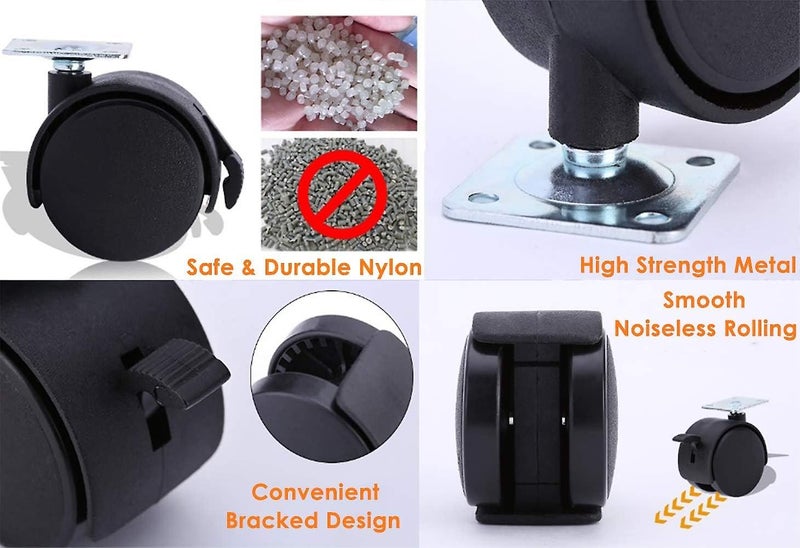 Double Wheeled Furniture Casters pack Of 6 38mm 360 Rotating Nylon Casters Carousel 2