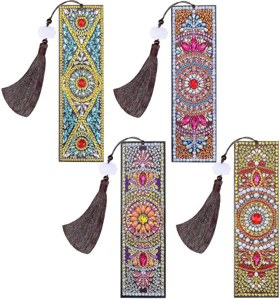 4 Pieces 5d Diamond Painting Bookmarks Beautiful Leather Tassel Bookmarks Diy Carousel 1
