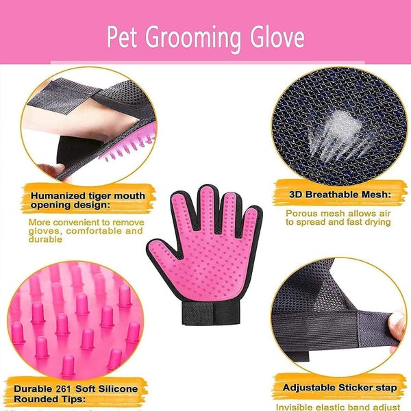 Pet Dog Cat Grooming Gloves pink Efficient Pet Hair Removal Gloves Massage T Carousel 5
