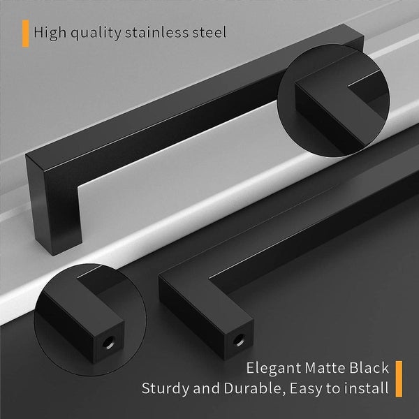Set Of 10 Black Kitchen Cabinet Handles 128mm Center Distance Stainless Steel Carousel 2