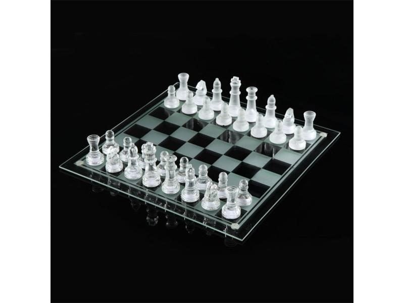 Crystal Chess Set Includes Frosted / Polished Glass Chess Board And 32 Chess Carousel 1
