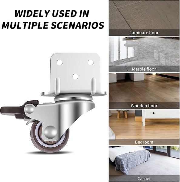 4x Swivel Castors Furniture Castors Wheels With Brake L-mounting Plate 25mm Carousel 5