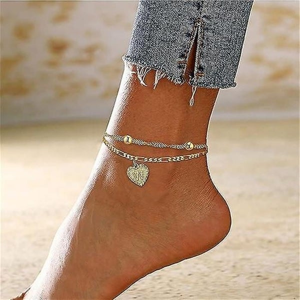 Women's Feet Chain Gold Feet Chain letter M 26 Letter Heart Double Layer Fee Carousel 2