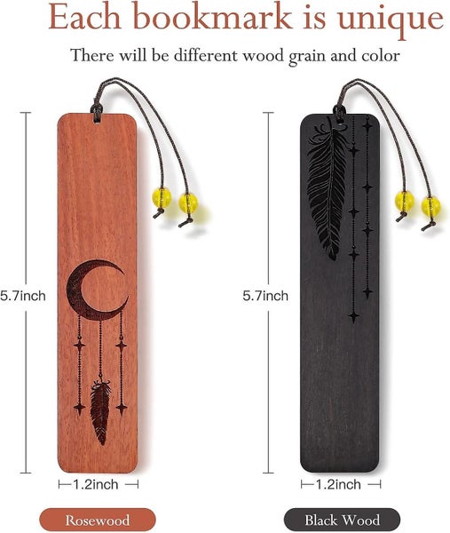Bookmarks 2pcs Wooden Bookmark Handmade Natural Wood Carving Homemars Moon Carousel 2
