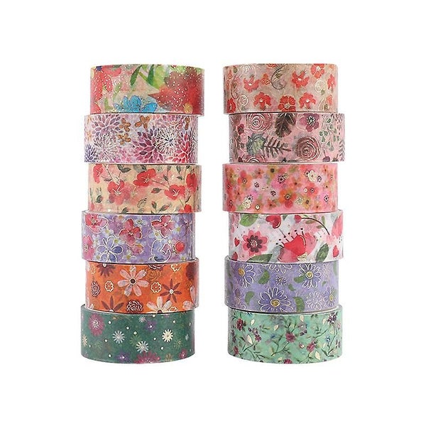Adhesive Tape Set With 12 Rolls Of Cute Gold Foil Flower Decorative Masking Ta Carousel 1